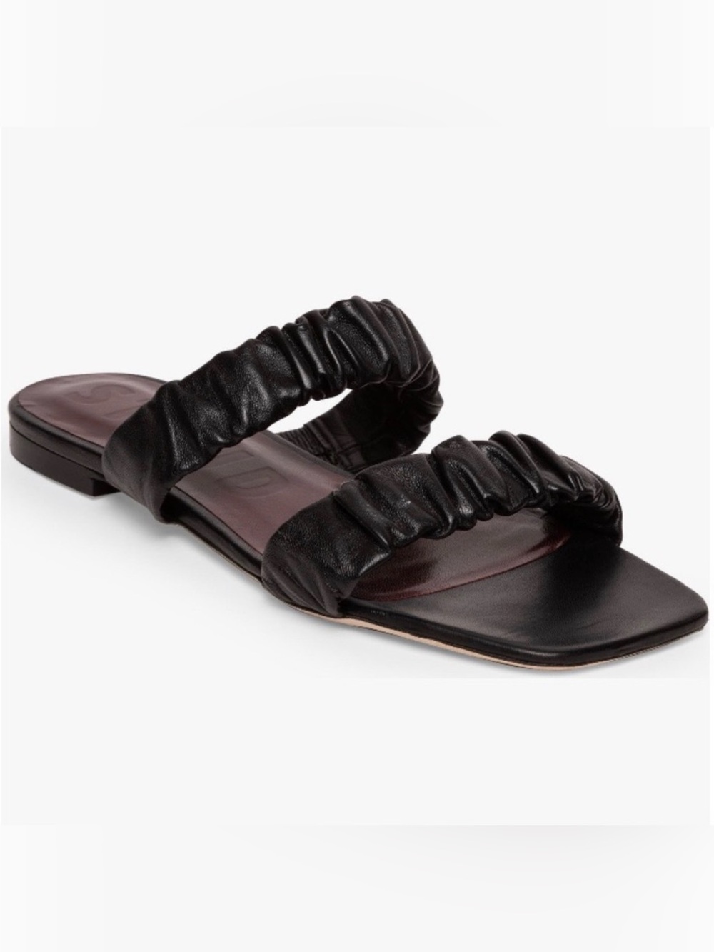 STAUD Maya Ruched Slide Leather Sandal Black Size 9 NEW